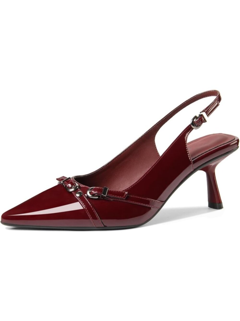 Women's Burgundy Closed Pointed Toe Heel Patent Leather Low Slingback Heel Shoes